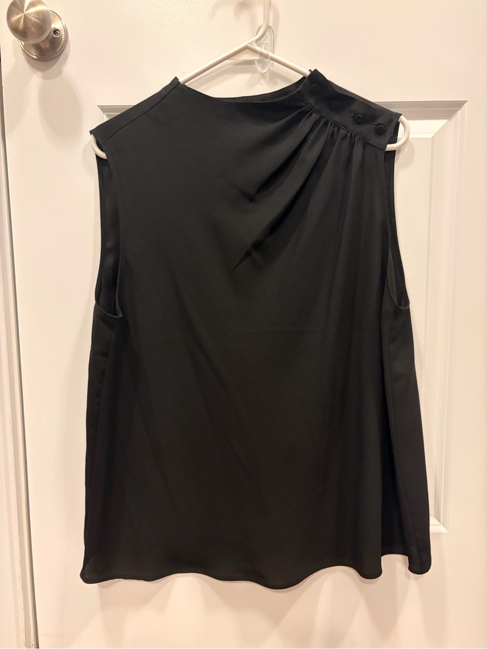 Ann Taylor Black Sleeveless Pleated Neck Shell